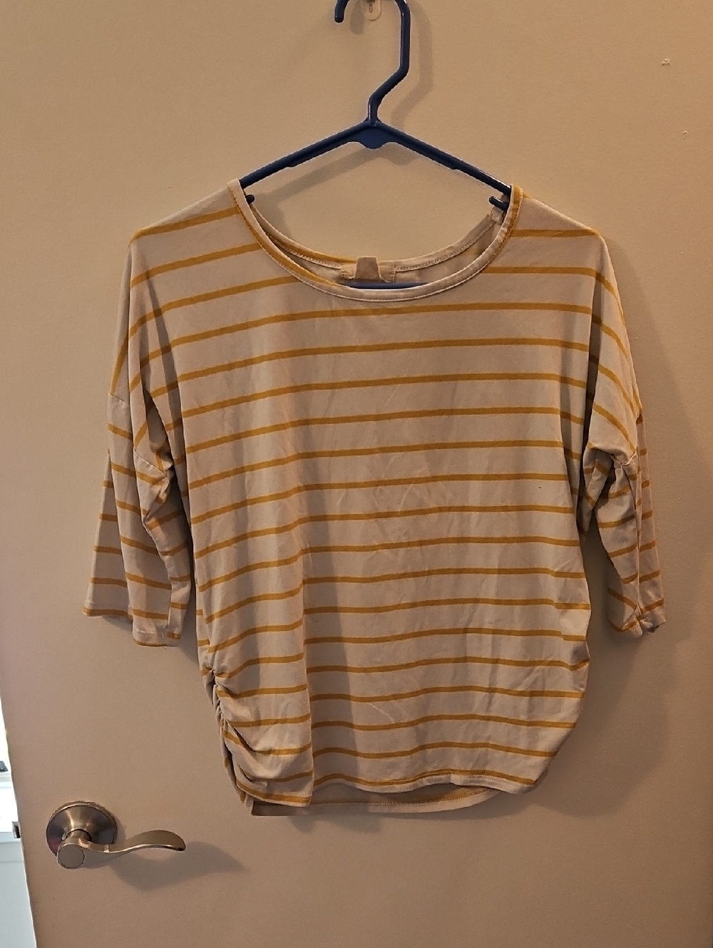 Striped Boatneck Long Sleeve Top in Yellow and Cream